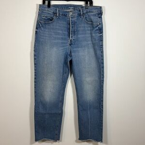 Old Navy Extra High Rise Button Fly Jean 14 Stretch Denim Raw Hem Medium